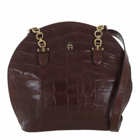 Sell Aigner Vintage Croco Embossed Shoulder Bag Brown